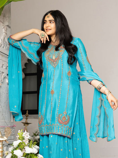 Dhiyona CH Embroidered Kurta with Plazzo and Dupatta