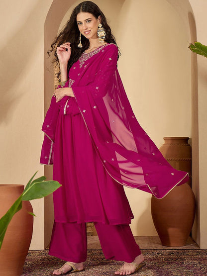 Women Ethnic Motifs Embroidered Empire Thread Work Kurta with Palazzos & With Dupatta