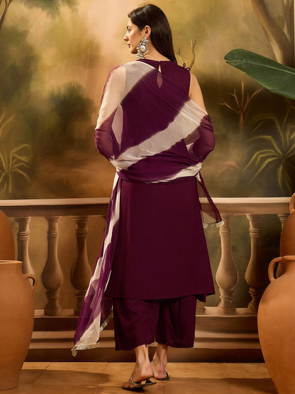 Embroidered A-Line Kurta & Palazzo With Dupatta
