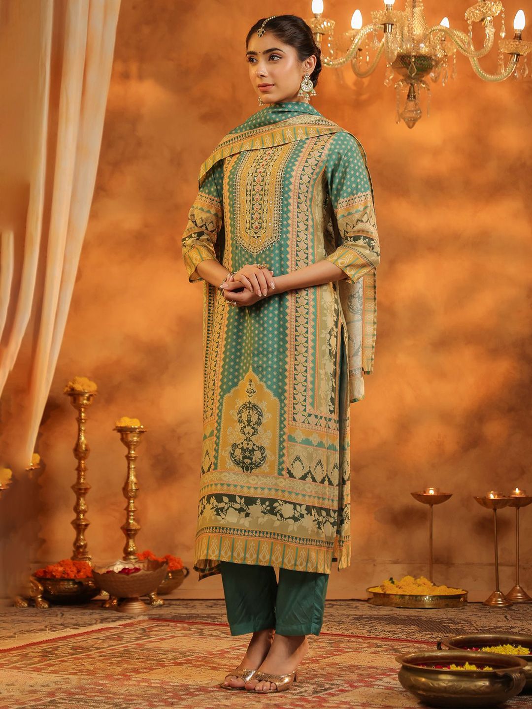 Dhiyona RR Women's Ethnic Motifs Printed Kurta With Trousers & Dupatta