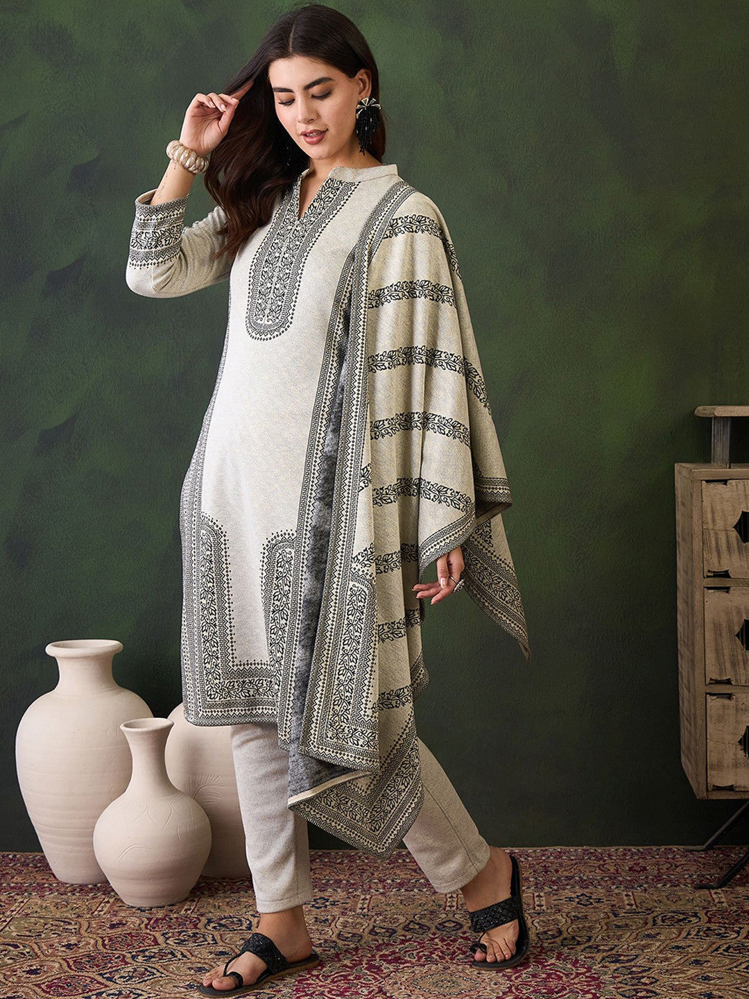 Self Design Straight Kurta & Trouser With Dupatta