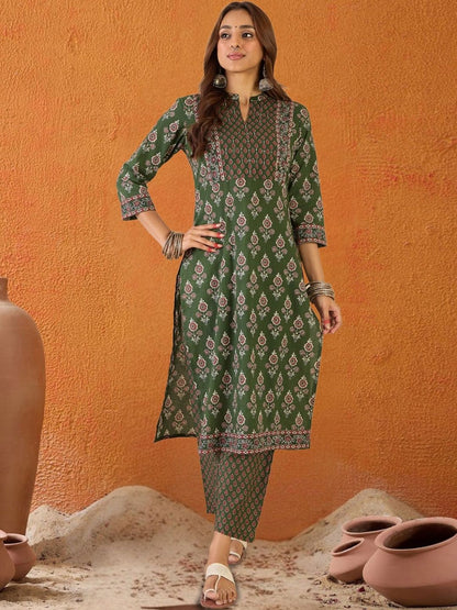 Women Ethnic Motifs Printed Regular Pure Cotton Kurta with Trousers