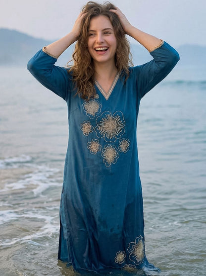 Women Floral Embroidered Regular Thread Work Kurta with Trousers
