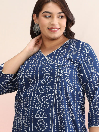 Dhiyona AY Women's Plus Size Geometric Printed V-Neck Pure Cotton A-Line Dress