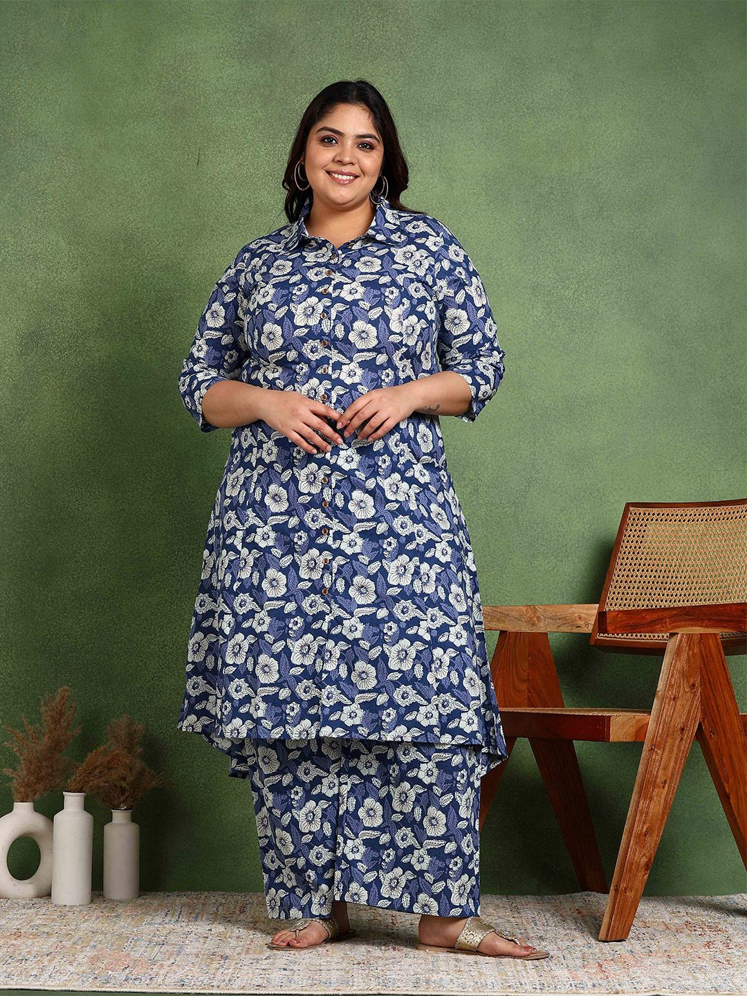 Dhiyona KL Women Floral Printed Regular Pure Cotton Kurta with Palazzos & With Dupatta