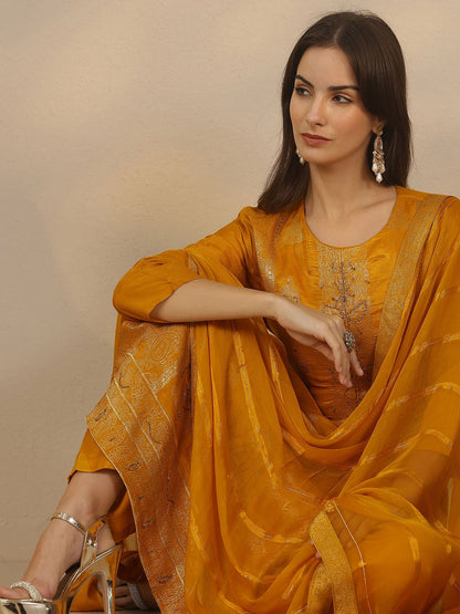 Dhiyona LL Women Ethnic Motifs Embroidered Regular Thread Work Kurta with Palazzos & With Dupatta