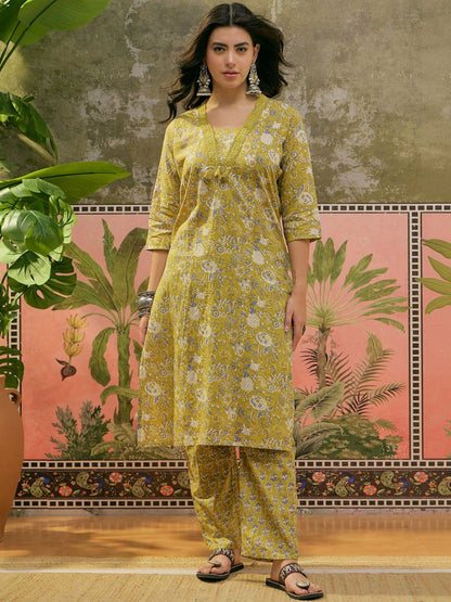 Printed Straight Kurta With Trousers & Dupatta Set
