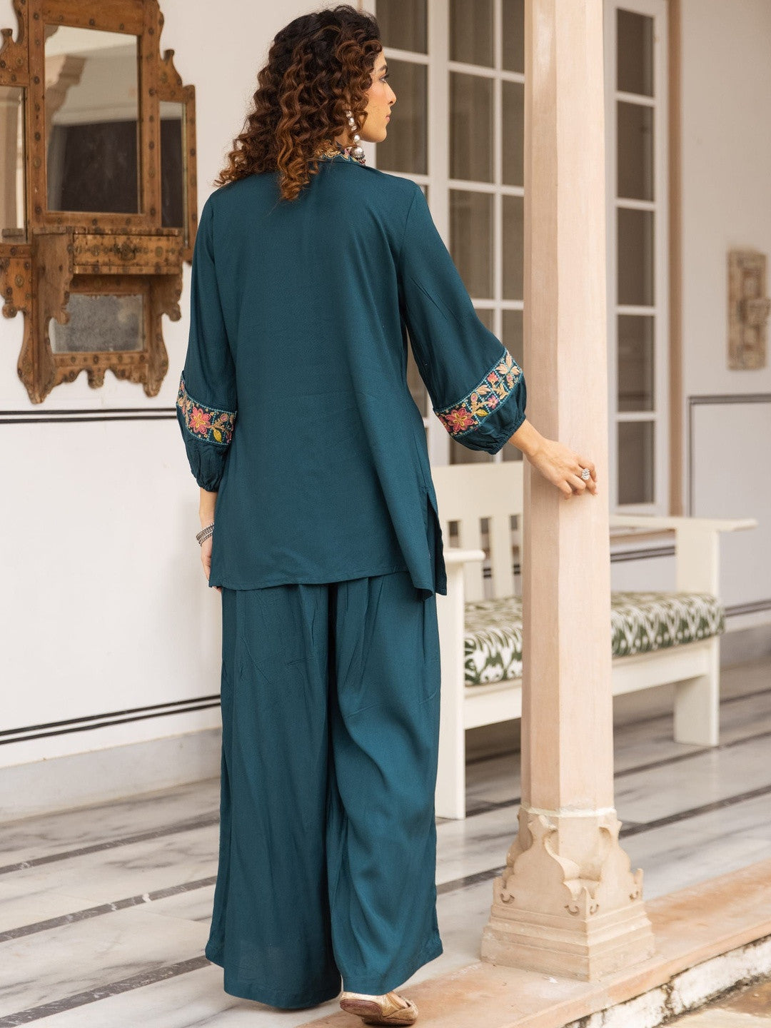 Embroidered Straight Kurta With Palazzos