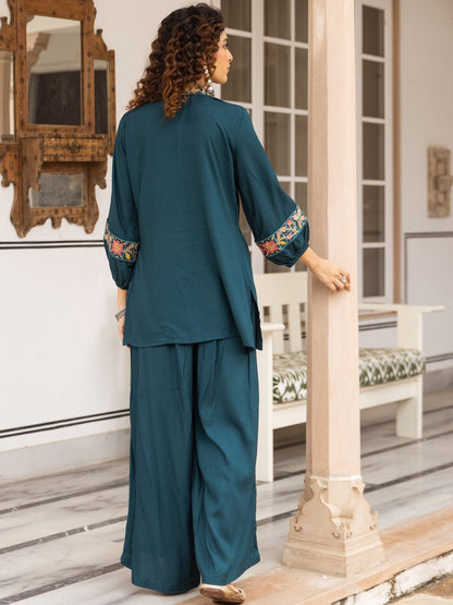 Embroidered Straight Kurta With Palazzos