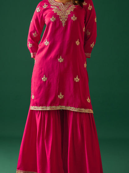 Dhiyona VA Women Ethnic Motifs Embroidered Kurta with Sharara & Dupatta
