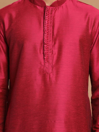 Men's Pink Viscose Blend Straight Kurta and Dhoti Set
