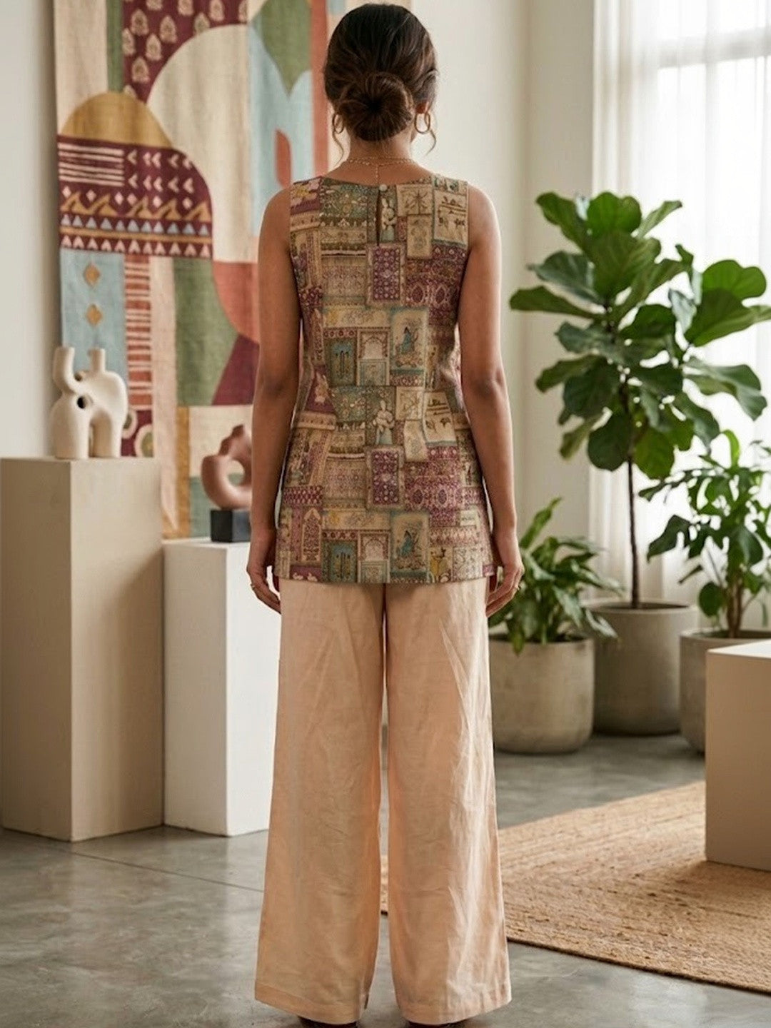 Printed Pure Cotton Shoulder Straps Kurti & Palazzos