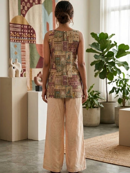 Printed Pure Cotton Shoulder Straps Kurti & Palazzos
