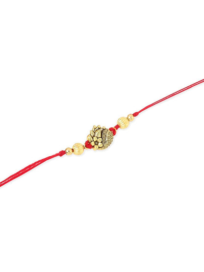 Dhiyona Men Set Of 3 Gold Toned Thread Rakhi With Roli Chawal Chandan Mishri