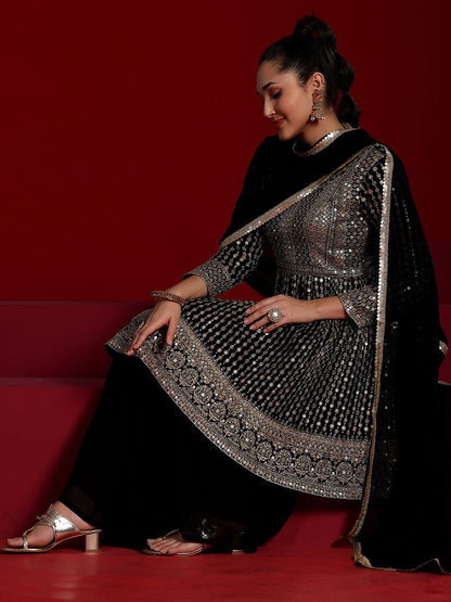Dhiyona LL Embroidered Sequinned Kurti with Palazzos & Dupatta