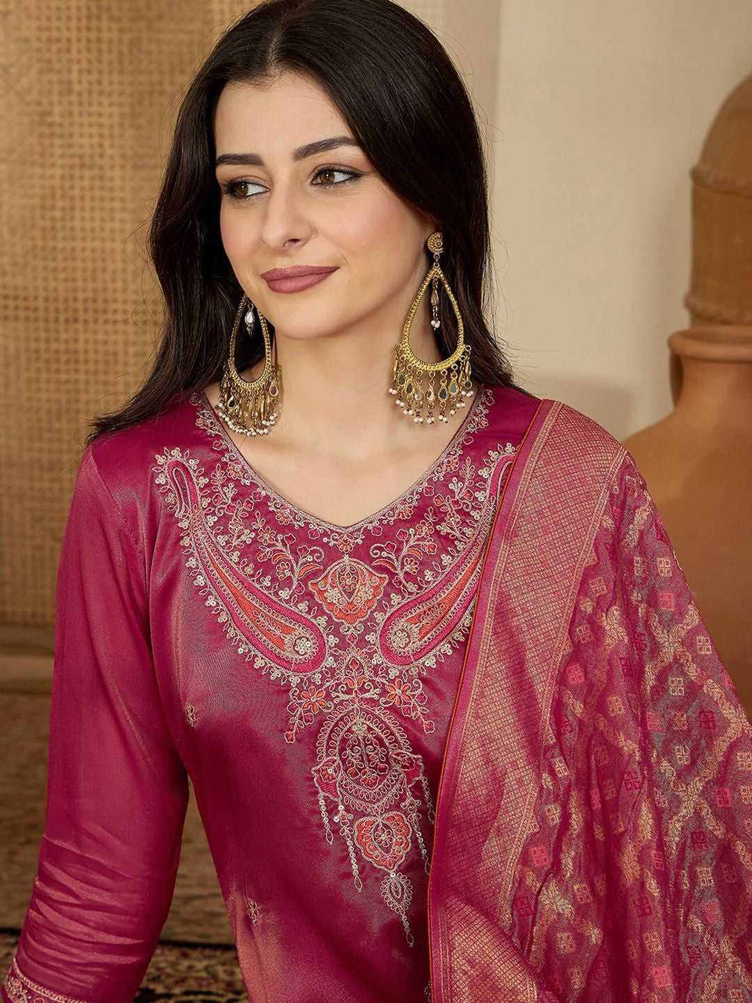 Women Ethnic Motifs Embroidered Regular Thread Work Kurta with Trousers & With Dupatta