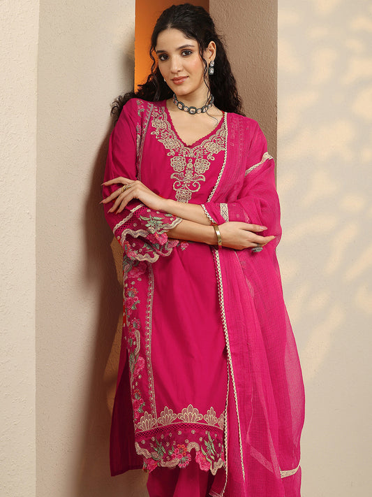 Women Ethnic Motifs Embroidered Regular Thread Work Kurta with Palazzos & With Dupatta