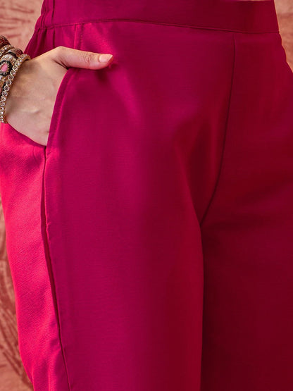 Women Lace Embroidered V-Neck Kurta & Trousers With Dupatta