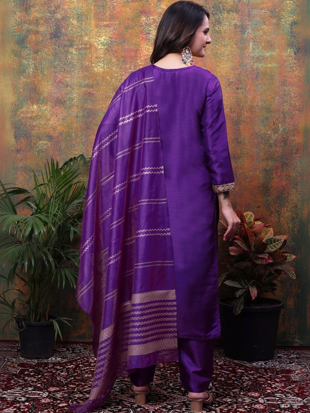 Women Ethnic Motifs Embroidered Regular Kurta with Trousers & With Dupatta