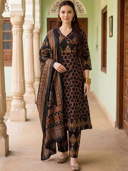 Women Ethnic Motifs Printed Regular Pure Cotton Kurta with Trousers & With Dupatta
