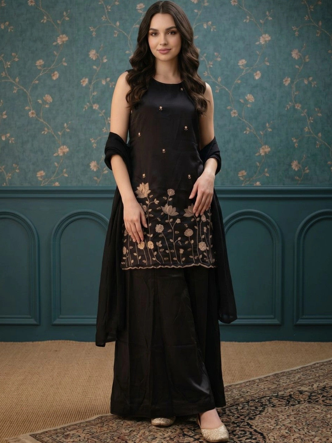 Dhiyona SN Women Floral Embroidered Regular Thread Work Kurta with Palazzos & With Dupatta