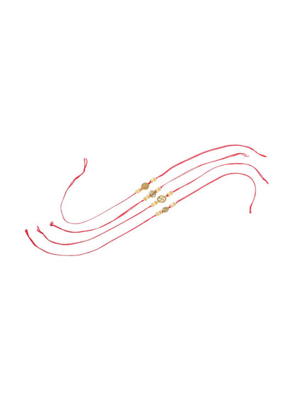 Dhiyona Men Set Of 4 Gold Toned Artificial Stones Swastik Design Thread Rakhi