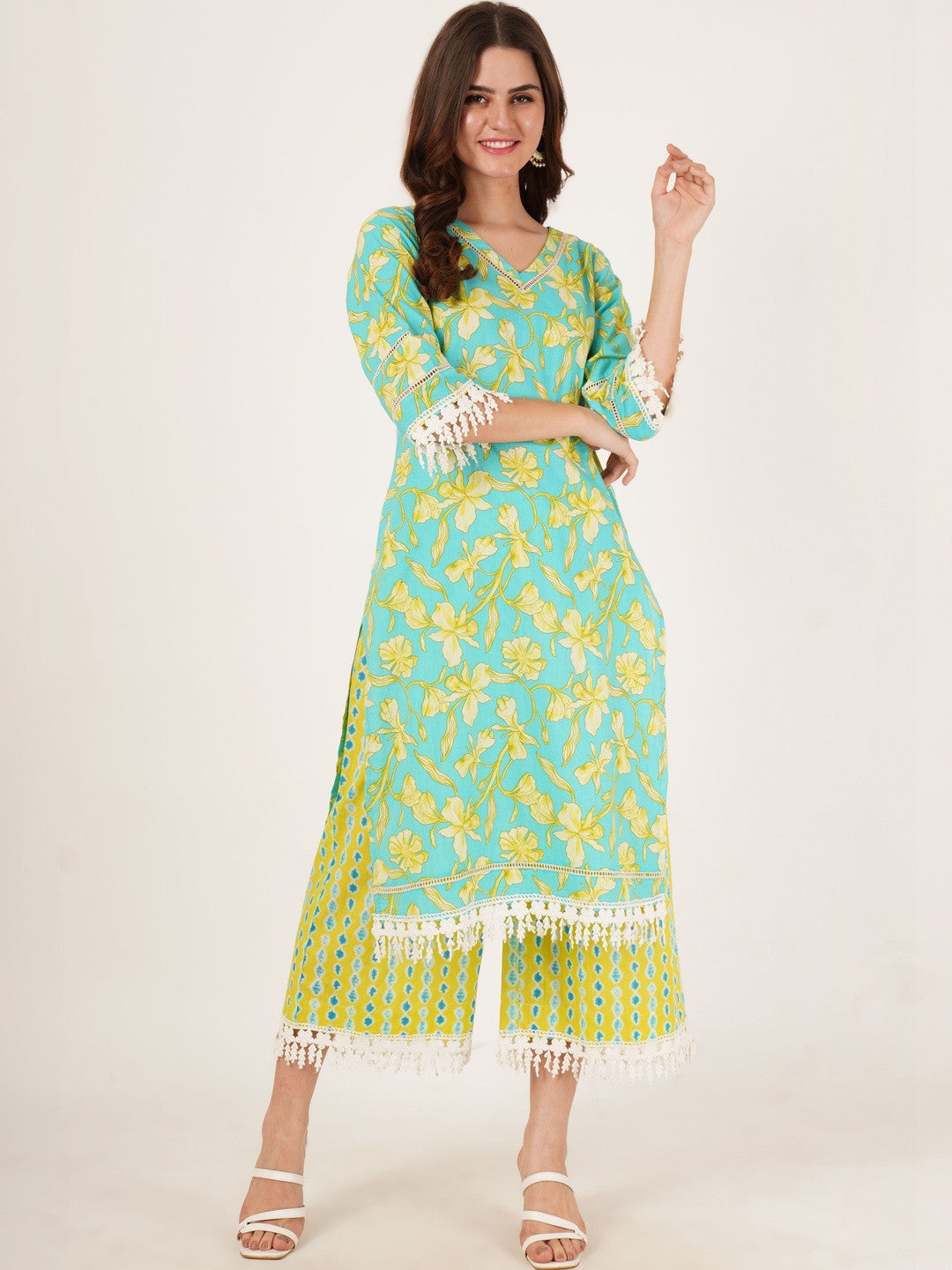 Women Floral Printed Regular Pure Cotton Kurta with Palazzos