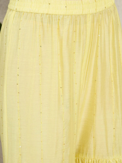 Dhiyona HOP Floral Embroidered Sequinned Straight Kurta With Sharara & Dupatta