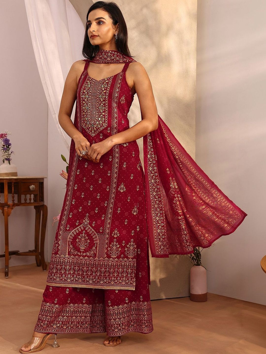 Dhiyona LL Women Ethnic Motifs Printed Regular Kurta with Palazzos & With Dupatta