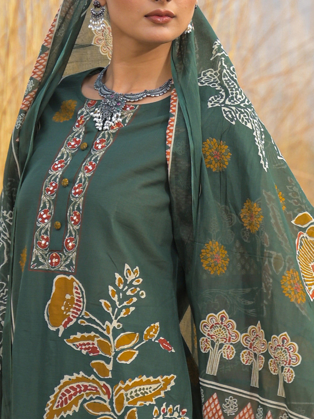 Women Ethnic Motifs Printed Regular Pure Cotton Kurta with Trousers & With Dupatta