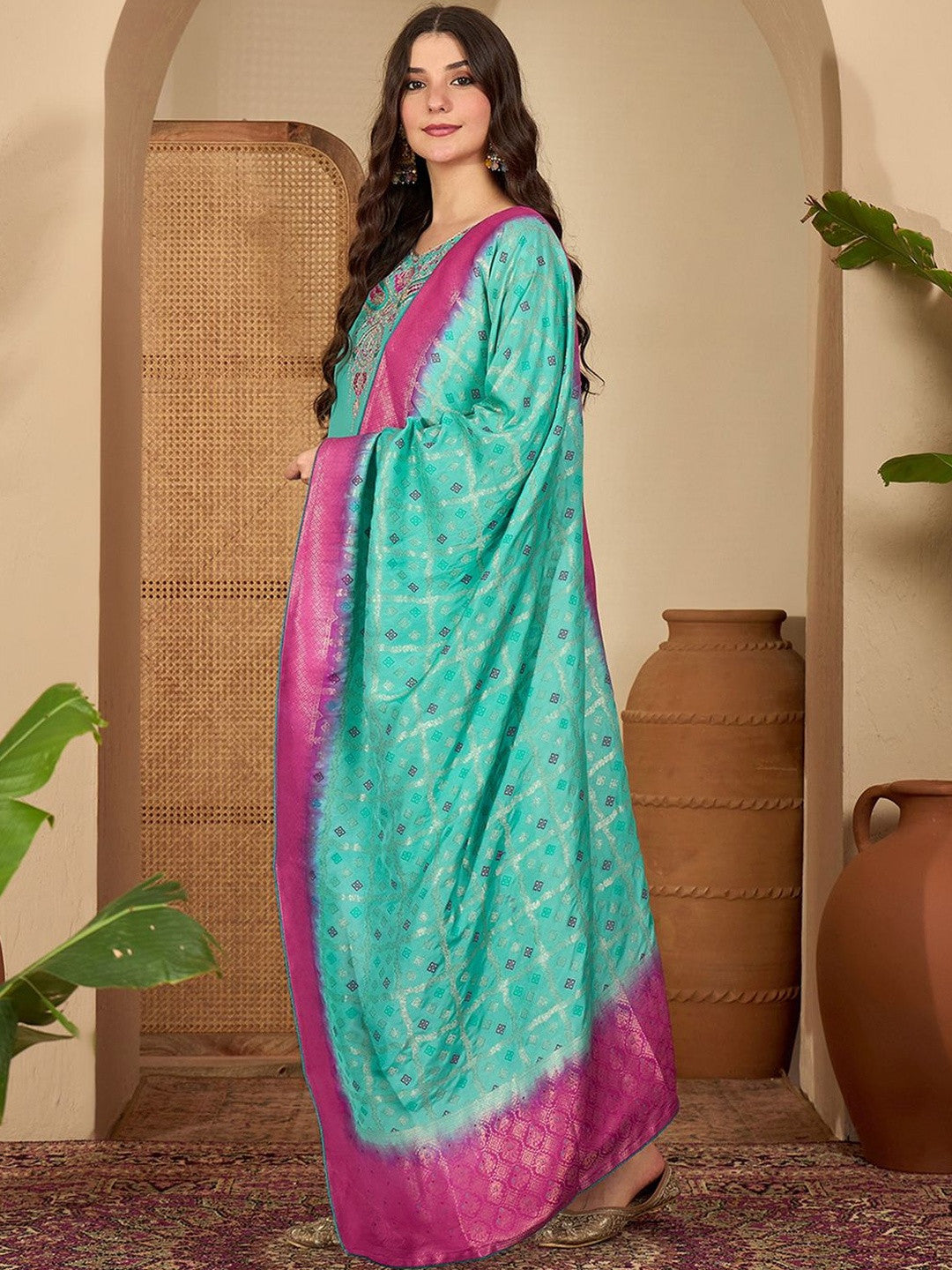 Women Ethnic Motifs Embroidered Regular Thread Work Kurta with Trousers & With Dupatta