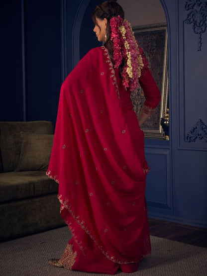 Dhiyona CH Floral Embroidered Straight Sequinned Kurta With Palazzos & Dupatta