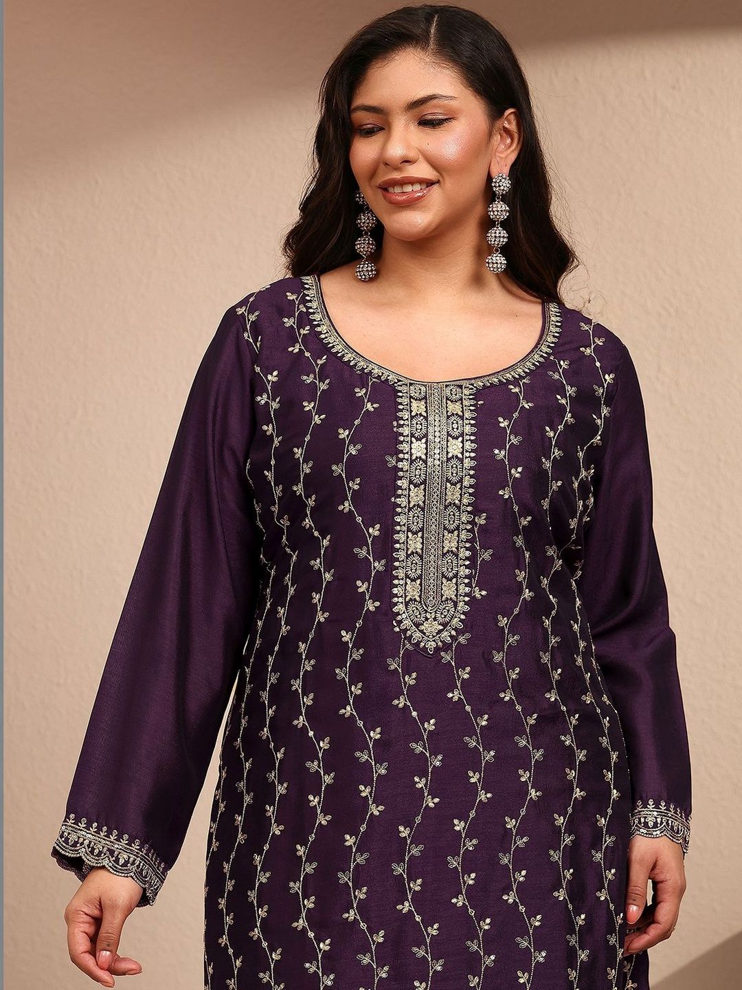 Dhiyona Women's Ethnic Motifs Embroidered Regular Thread Work Kurta with Palazzos & With Dupatta