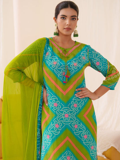 Embroidered Straight Kurta With Trousers & Dupatta