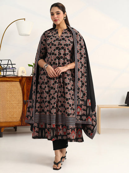 Women Ethnic Motifs Printed Regular Cotton Blend Kurta with Trousers & With Dupatta