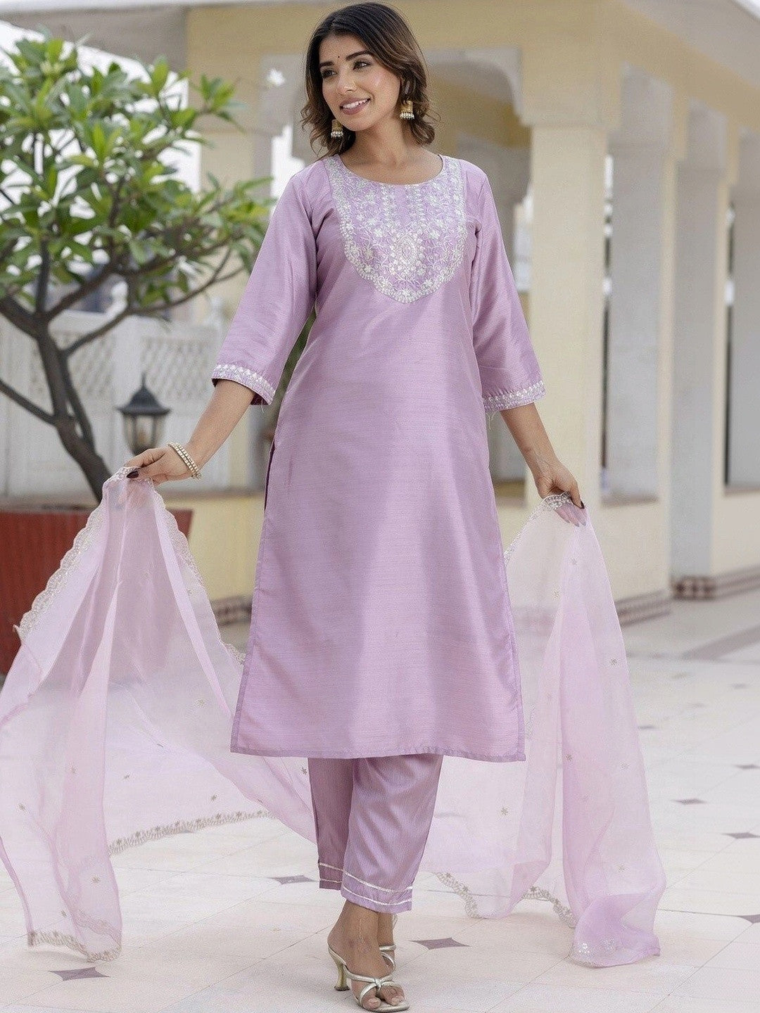 Dhiyona SN Women Ethnic Motifs Embroidered Regular Kurta with Trousers & With Dupatta