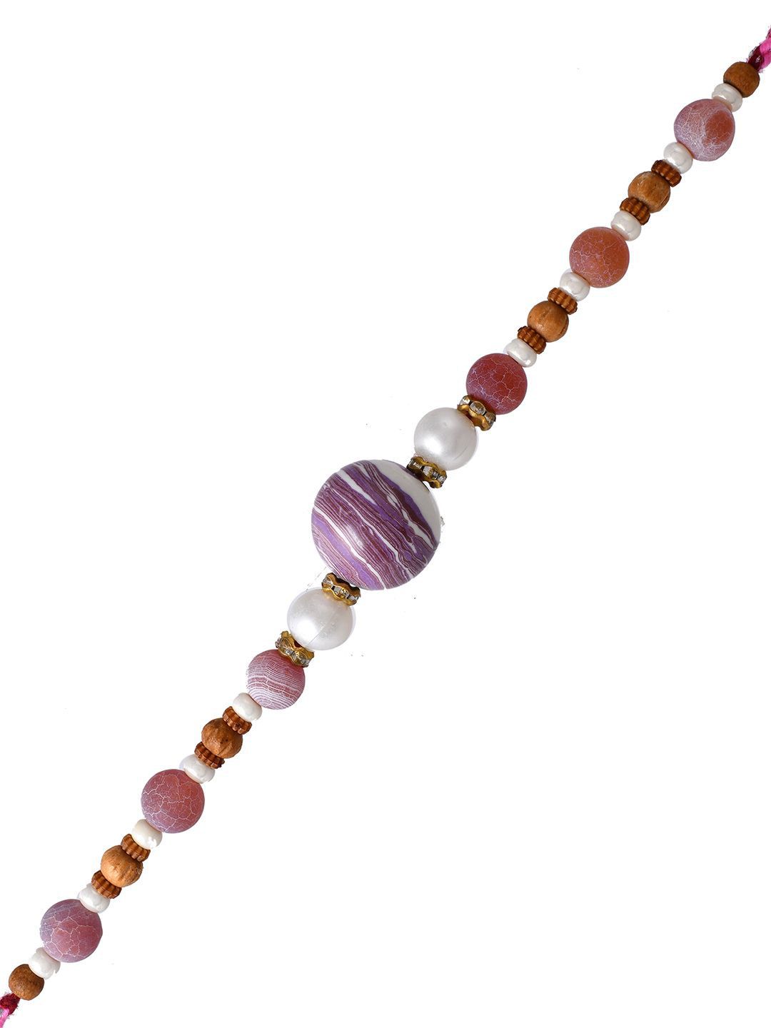 Dhiyona Brown Sapphire & Embellished Beaded Thread Rakhi With Roli Chawal & Greeting Card