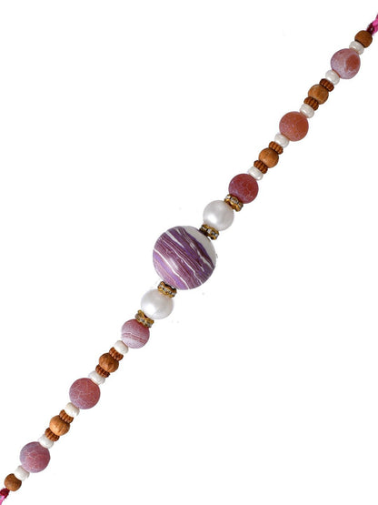 Dhiyona Brown Sapphire & Embellished Beaded Thread Rakhi With Roli Chawal & Greeting Card