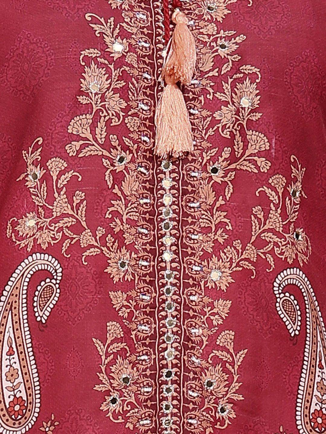 Dhiyona IS Women's Ethnic Motifs Printed Tie-Up Neck Straight Kurta With Trousers & Dupatta