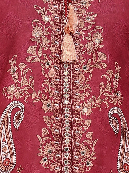 Dhiyona IS Women's Ethnic Motifs Printed Tie-Up Neck Straight Kurta With Trousers & Dupatta