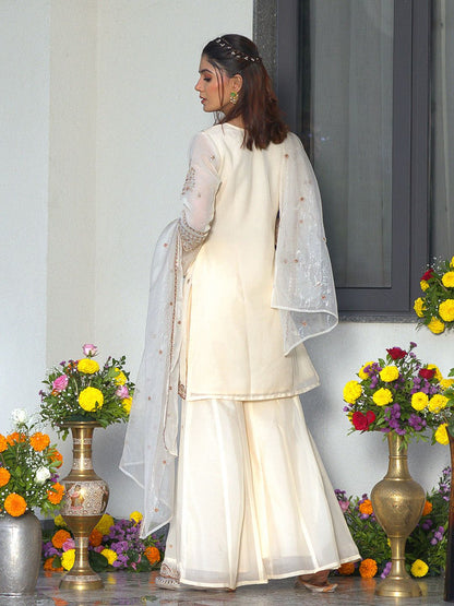 Dhiyona CH Georgette Embroidered Kurta Set With Sharara & Dupatta