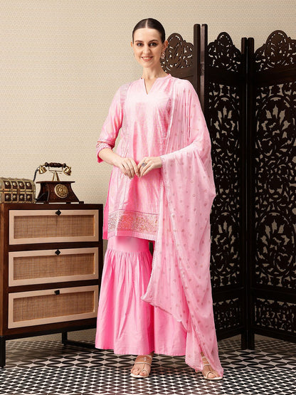 Dhiyona HOP Indie-Floral Foil Printed Jashn Kurta with Sharara & Dupatta