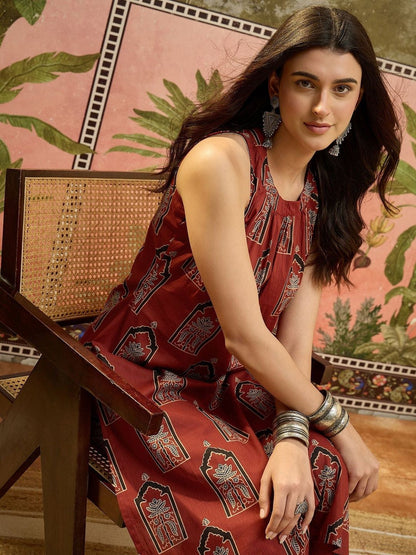 Printed Pure Cotton Halter Neck Kurta & Palazzos