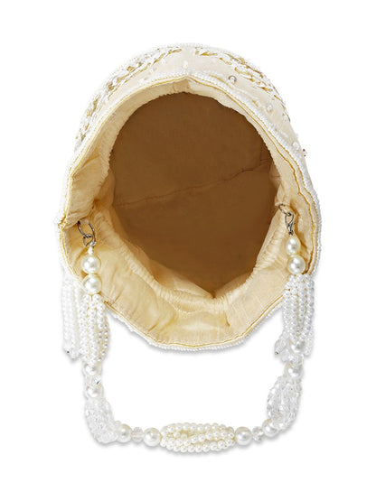 Dhiyona NR Gold-Toned & White Embroidered Potli Clutch