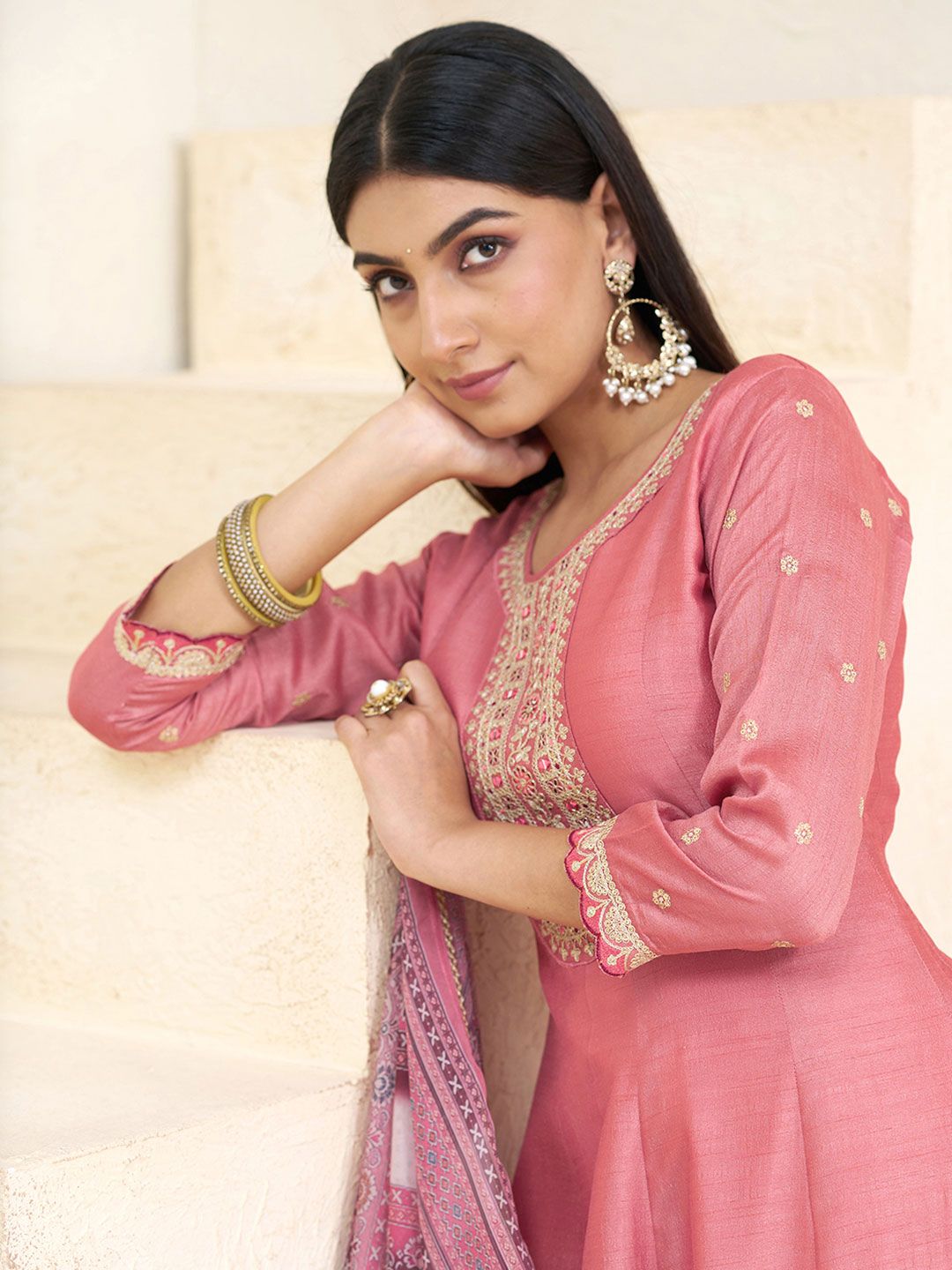 Dhiyona CH Women Ethnic Motifs Embroidered Kurta with Trousers & Dupatta