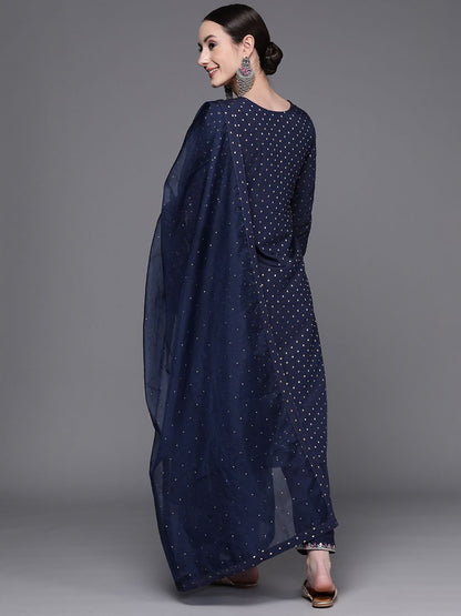 Dhiyona IE Women Embroidered Thread Work Chanderi Silk Kurta with Trousers & With