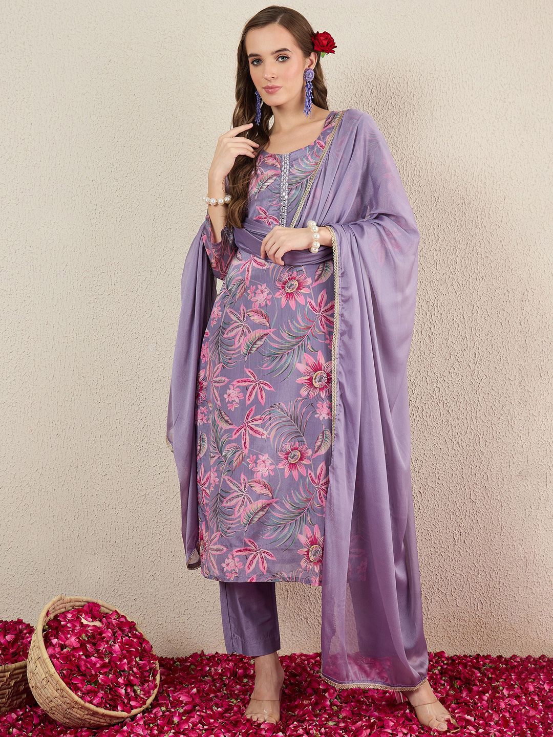 Dhiyona IE Women Floral Printed Kurta with Trousers & Dupatta
