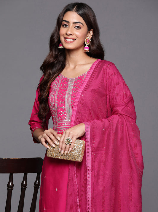 Ethnic Motifs Embroidered Regular Sequinned Kurta with Trousers & Dupatta