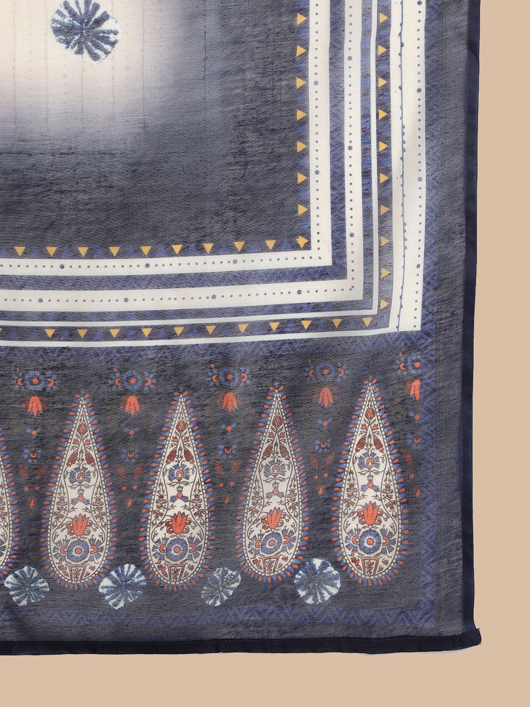 Dhiyona AN Blue Ethnic Motifs Embroidered Round Neck Straight Kurti With Sharara & Dupatta