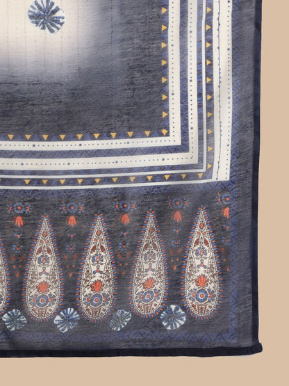 Dhiyona AN Blue Ethnic Motifs Embroidered Round Neck Straight Kurti With Sharara & Dupatta